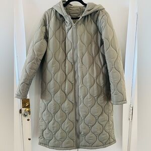 SHEIN- Quilted Hooded Long Coat in Sage Green - Women's Jacket & Coat, Size L
